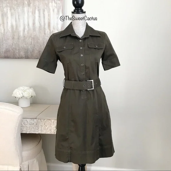 New York & Company | Dresses | Womens Nyco Olive Green Belted Shirt Dress |  Poshmark